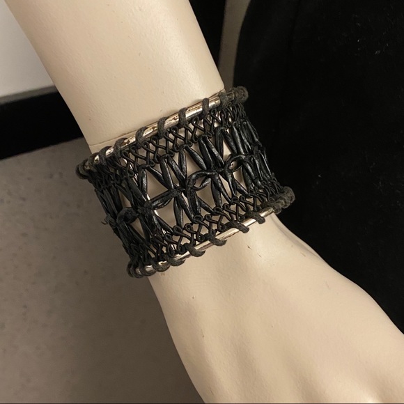 Braided Black Leather Cuff Bracelet BOHO Macrame - Picture 5 of 5